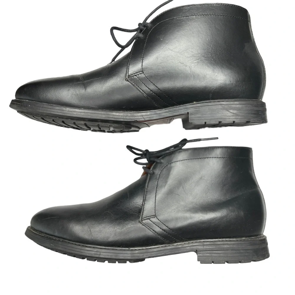 TOMMY HILFIGER Mens Chukka Boots 11 M Black Leather Oxford Boot Rubber Sole EUC